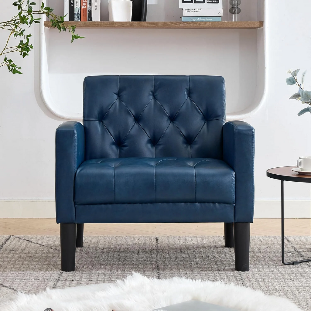 LAZZO Mid-Century Modern Accent Chair, Upholstered Armchair for Living Room Bedroom Office, Blue