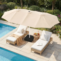 LAZZO 15FT Outdoor Patio Umbrella with Base and Solar Lights, Rectangular Triple Shade for Patio Deck Garden, Champagne