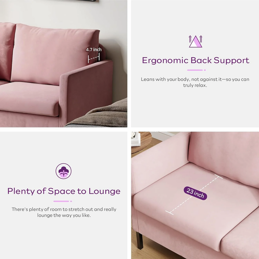 LAZZO 51" Linen Fabric Loveseat, Modern 2-Seater Small Sofa with Iron Legs for Apartment, Bedroom, Office, Pink