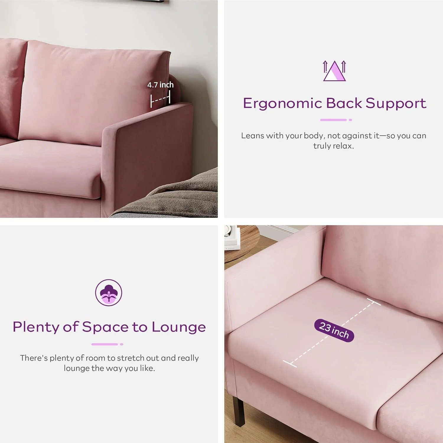 LAZZO 51" Linen Fabric Loveseat, Modern 2-Seater Small Sofa with Iron Legs for Apartment, Bedroom, Office, Pink