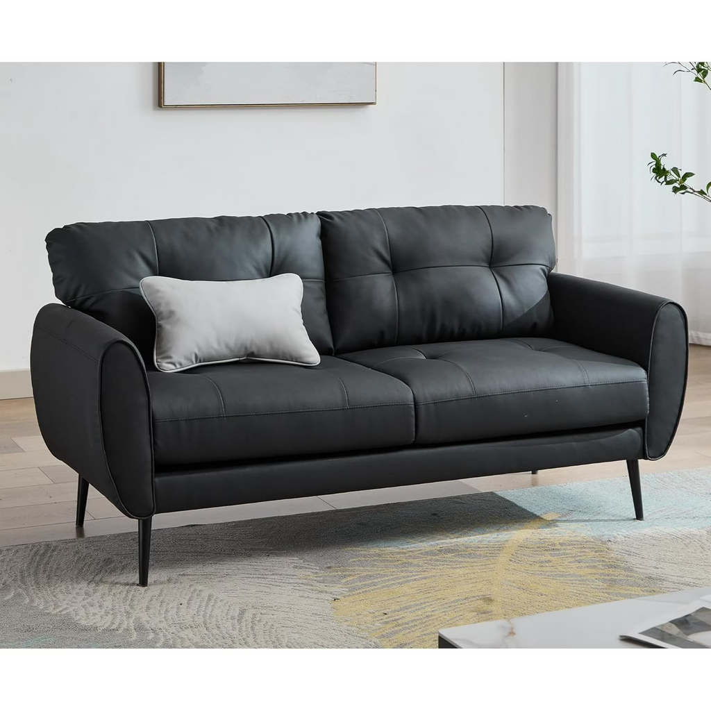 LAZZO 61" Mid Century Modern Tufted Loveseat, Leather 2-Seat Small Sofa for Living Room, Bedroom & Office, Black