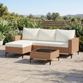 LAZZO 5-Piece Patio Conversation Set, Boho Outdoor Wicker Furniture with Beige Cushions & Glass Coffee Table for Backyard, Porch
