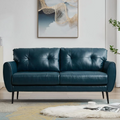 LAZZO 61" Mid Century Modern Tufted Loveseat, Leather 2-Seat Small Sofa for Living Room, Bedroom & Office, Blue