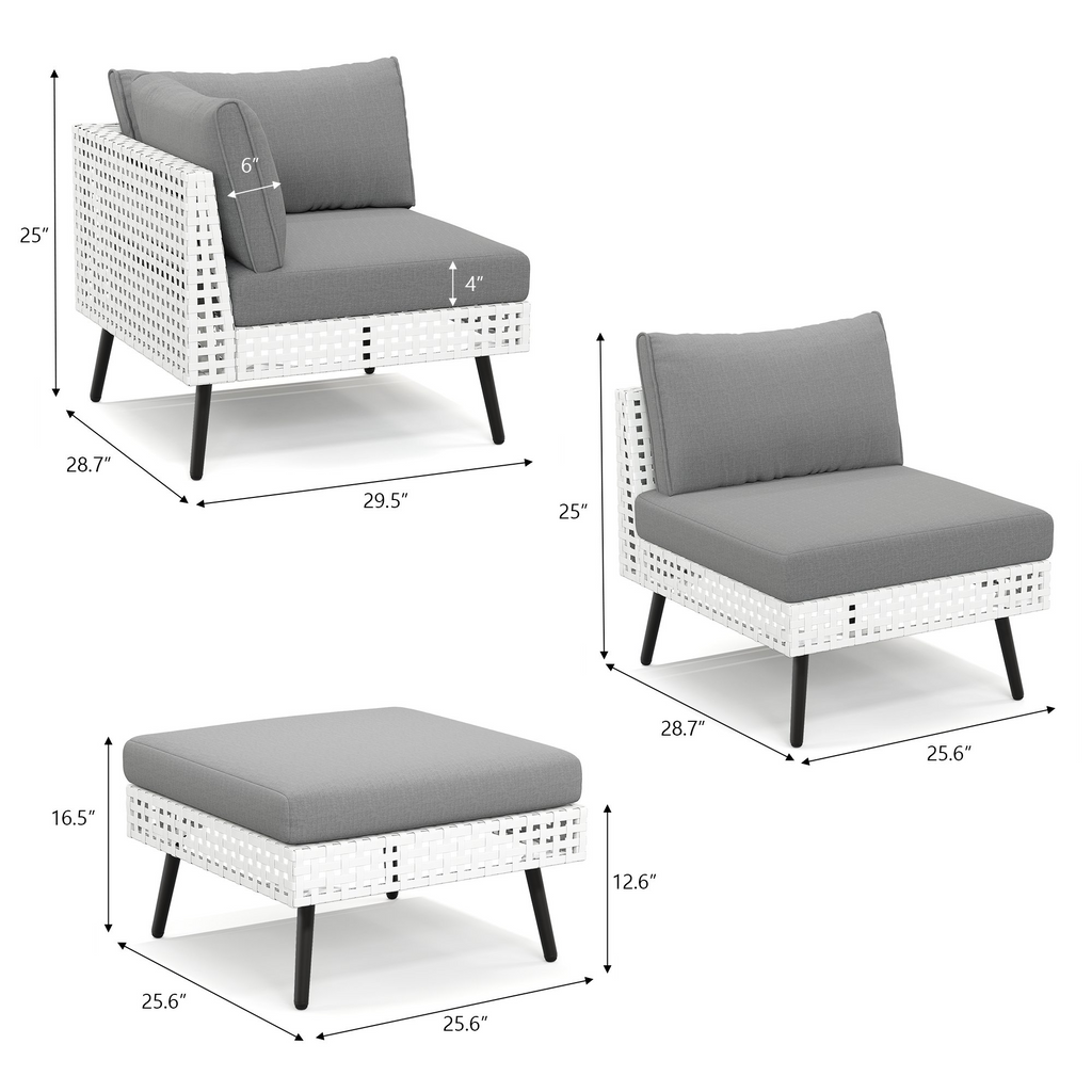 LAZZO 8-Piece Patio Conversation Set, All-Weather Wicker Outdoor Furniture Set with 6 Chairs and 2 Ottomans, Gray