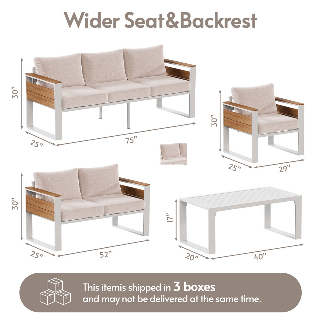LAZZO 7-Seat Outdoor Patio Conversation Set, Rust-Proof Aluminum Furniture with All-Weather Olefin Cushions for Garden & Patio