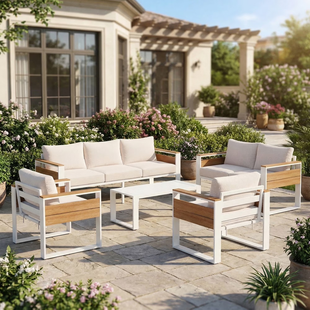 LAZZO 7-Seat Outdoor Patio Conversation Set, Rust-Proof Aluminum Furniture with All-Weather Olefin Cushions for Garden & Patio