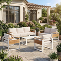 LAZZO 7-Seat Outdoor Patio Conversation Set, Rust-Proof Aluminum Furniture with All-Weather Olefin Cushions for Garden & Patio