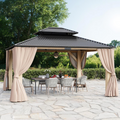 LAZZO 13'x15' Outdoor Hardtop Gazebo, Wooden Frame Double Galvanized Steel Roof, Curtains & Netting Included for Patio and Garden