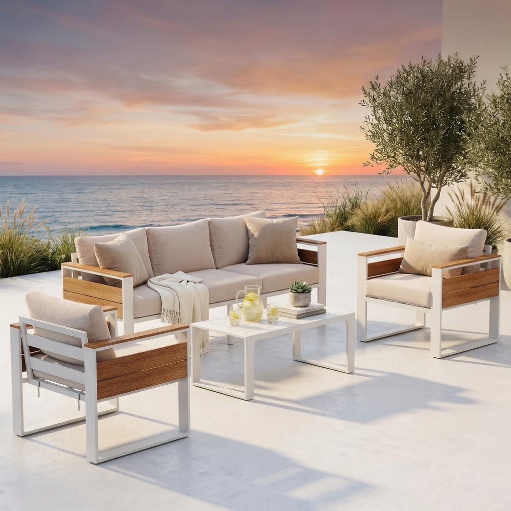 LAZZO 5-Seat Outdoor Patio Conversation Set, Rust-Proof Aluminum Furniture with All-Weather Olefin Cushions for Garden & Patio