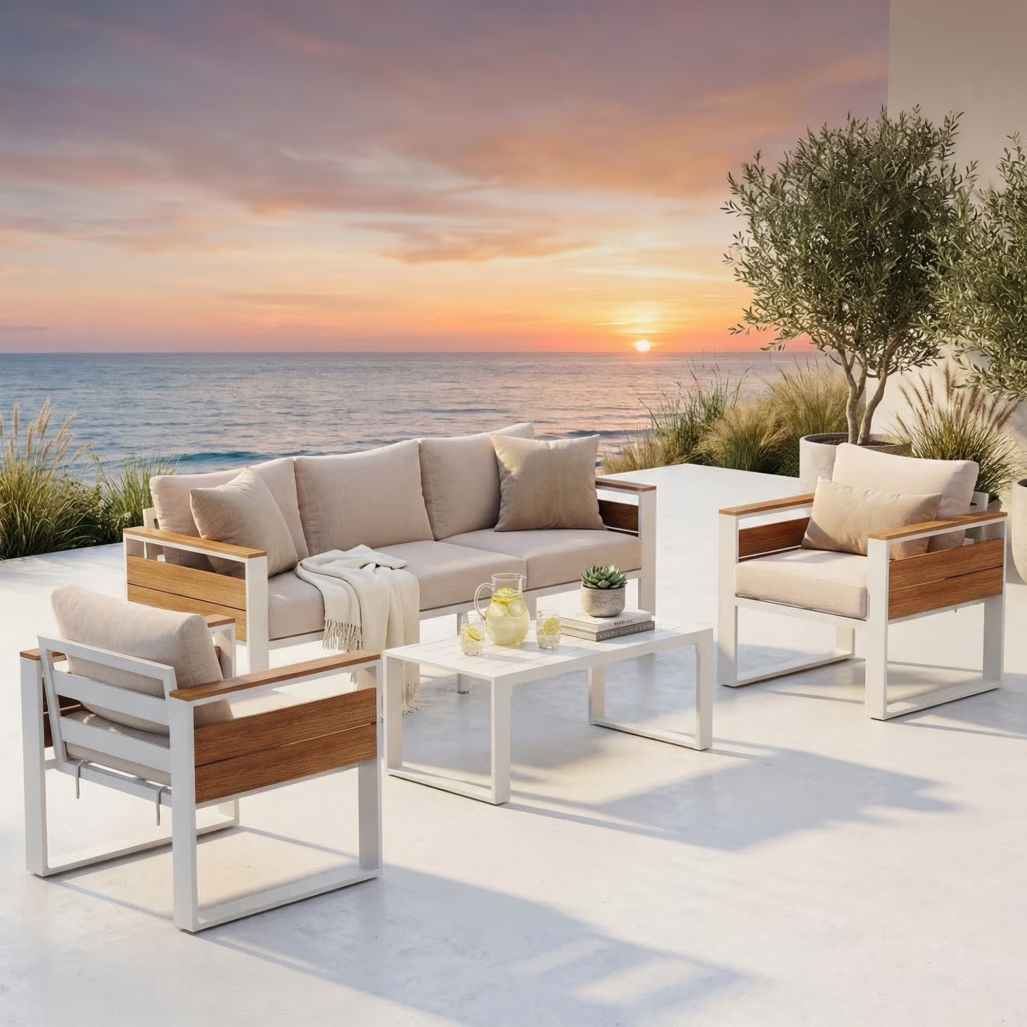LAZZO 5-Seat Outdoor Patio Conversation Set, Rust-Proof Aluminum Furniture with All-Weather Olefin Cushions for Garden & Patio