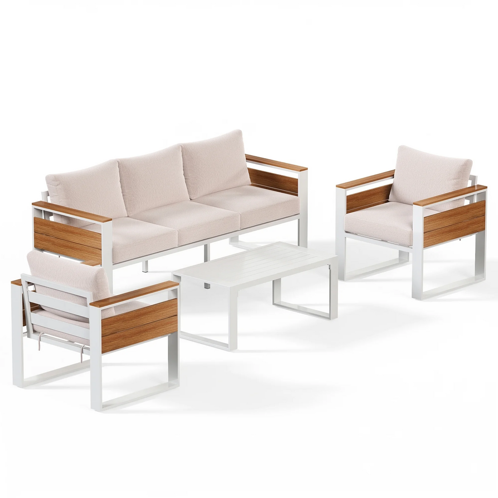 LAZZO 5-Seat Outdoor Patio Conversation Set, Rust-Proof Aluminum Furniture with All-Weather Olefin Cushions for Garden & Patio