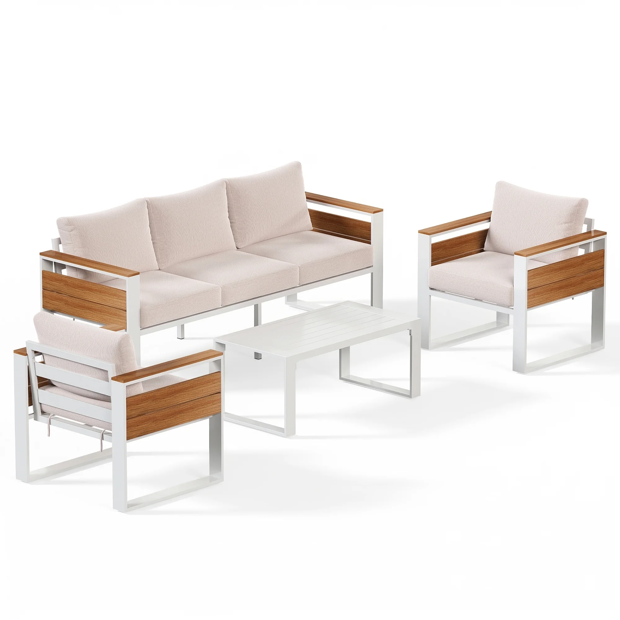 LAZZO 5-Seat Outdoor Patio Conversation Set, Rust-Proof Aluminum Furniture with All-Weather Olefin Cushions for Garden & Patio