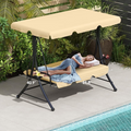 LAZZO 3-Seat Outdoor Porch Swing, Reclining Lounge Bed Convertible, Adjustable Canopy & Removable Cushions, Khaki