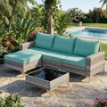 LAZZO 5-Piece Patio Conversation Set, Boho Outdoor Wicker Furniture with Green Cushions & Glass Coffee Table for Backyard, Porch