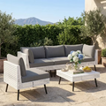 LAZZO 5-Piece Patio Conversation Set, All-Weather Wicker Outdoor Furniture Set with 4 Chairs and 1 Ottoman, Gray