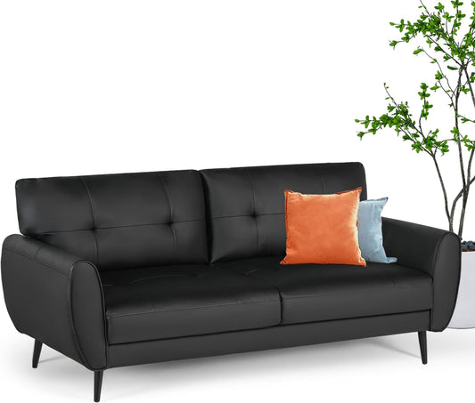 VAMEPOLE Sofa Couch, 60" Loveseat Sofa for Living Room, Mid Century Mini Black Couch, Tufted Leather Love Seat Furniture, Comfy Office Sofa 2 Seat, Small Couches for Small Spaces, Bedroom, Apartment