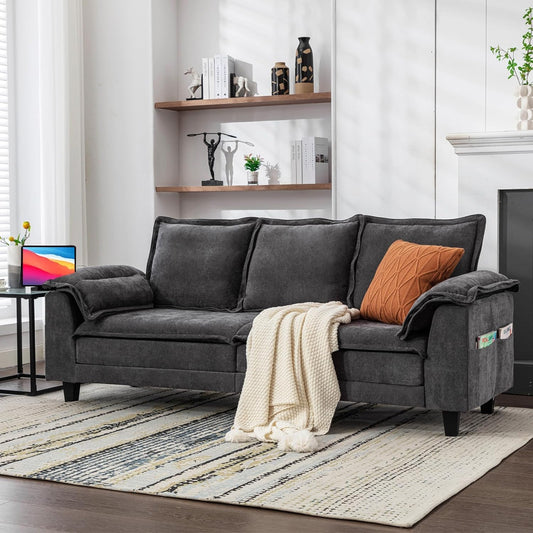 TYBOATLE Sofa Couches for Living Room, Mid-Century Modern Comfy 85" W Loveseat w/2 USB Charger & Wide Arms, 3 Seater Cloud Small Couch Sofas for Small Space Apartment Bedroom Office (Dark Grey)