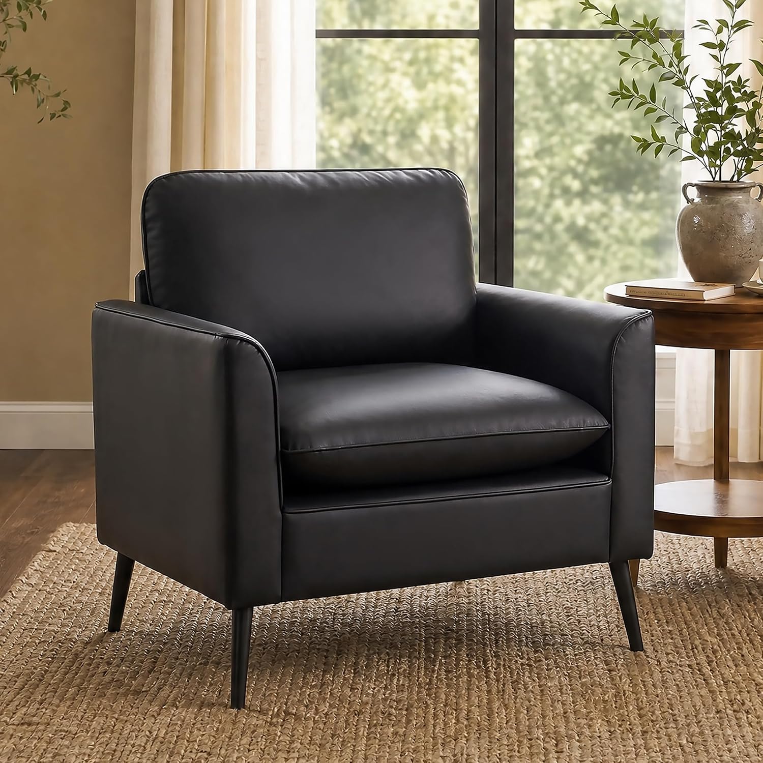 Faux Leather Accent Chair, Office Armchairs (Black, 1)