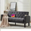 TYBOATLE 62" W Loveseat Sofa w/ 2 USB Charger Ports and 2 Cupholders, Mid-Century Modern Tufted Linen Fabric Small Love Seat Couches for Compact Living Room, Bedroom, Apartment, Dorm (1, Dark Grey)