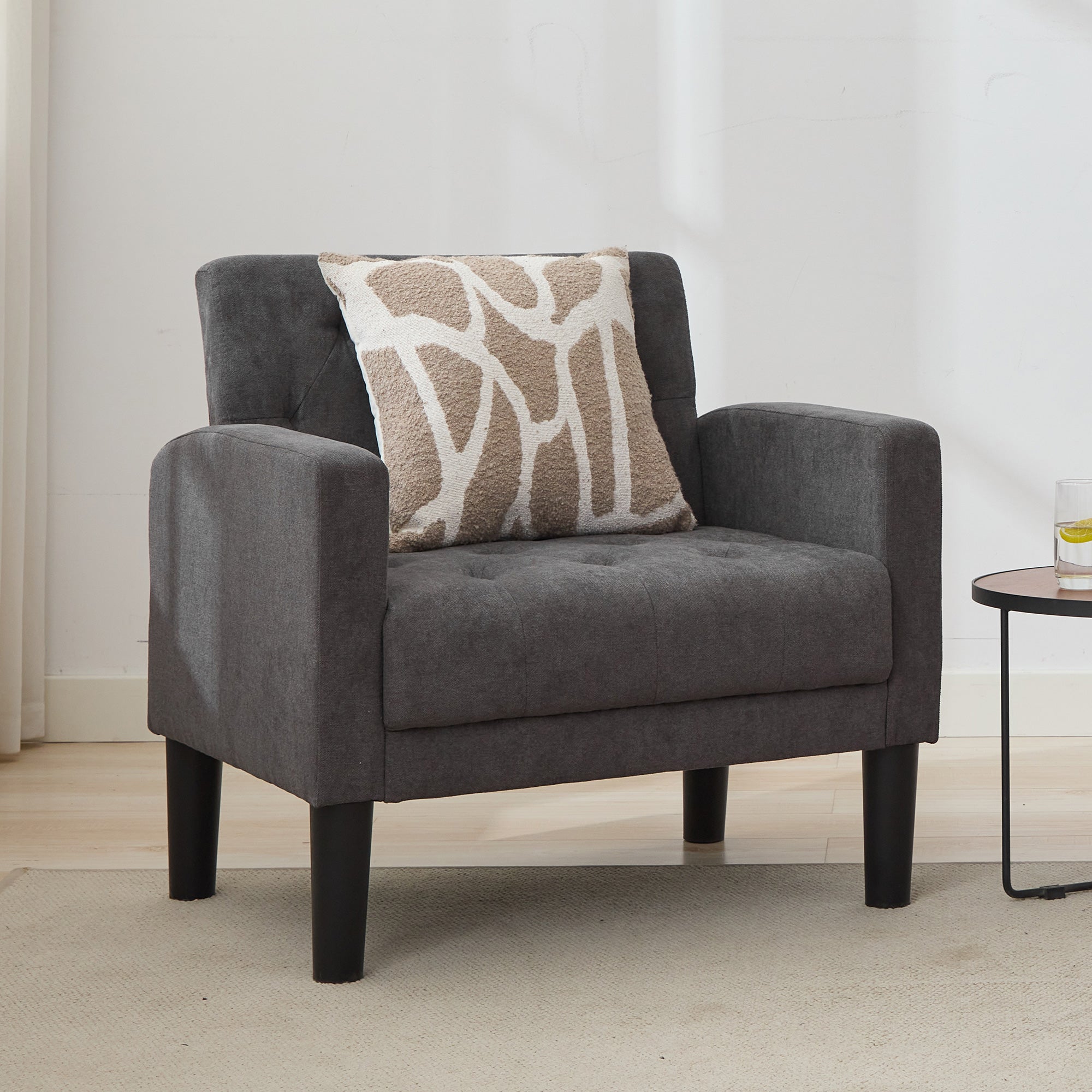 TYBOATLE Mid-Century Fabric Tufted Accent Living Room Armchairs, Comfy Modern Upholstered Bedroom Office Armchair, Reading Chair