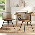 TYBOATLE Rattan Dining Chiars Set of 2, Farmhouse Boho Dining Room Chair with Natural Cane Woven Back and Faux Leather Seat, Mid-Century Modern Kithchen Chairs for Dining Table (2, Brown)