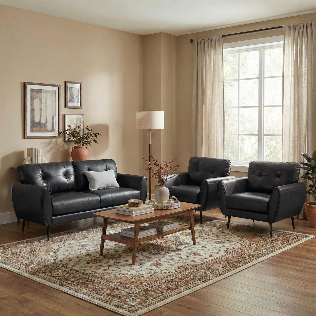 TYBOATLE 3 Piece Living Room Sets, Small Leather Loveseat and Chairs
