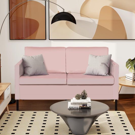 TYBOATLE Sofa Couch Mid Century Modern Small Loveseat for Living Room, 51" W Mini Little Upholstered 2-Seater Love Seats w/Iron Legs for Compact Small Space, Apartment, Bedroom, Dorm, Office (Pink)