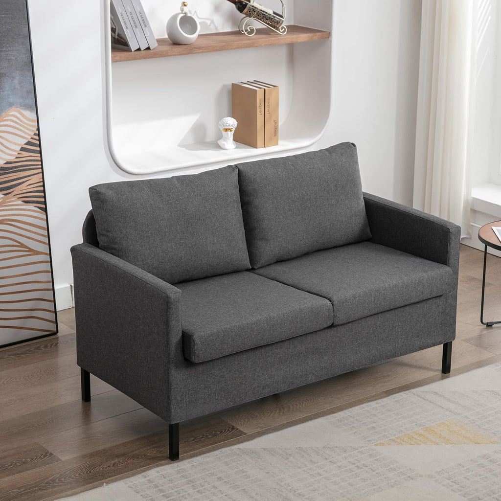TYBOATLE Modern Linen Fabric Small Couches for Small Spaces, Comfy Upholstered Love Seat for Bedroom, 2 Seater Mini Couch for Apartment, Dorm, Office, Dark Grey