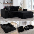 TYBOATLE Modular Cloud Sofa Loveseat with Ottoman, Modern Corduroy Boneless Sectional Foam Couch with Deep Seats, Convertible Sleeper Sofa Bed for Living Room, No Assembly (Black, 2 Seat)