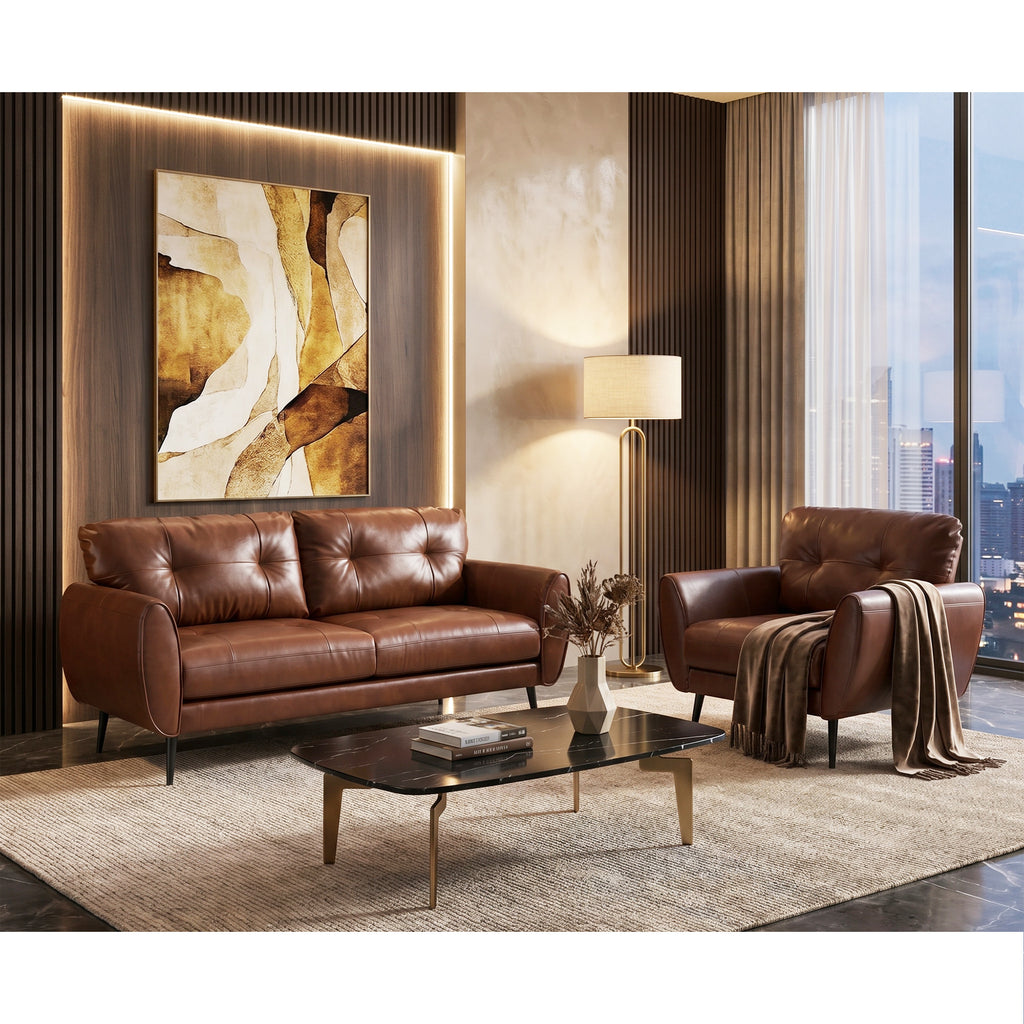 TYBOATLE 2 Piece Living Room Sets, Small Leather Loveseat and Chair, Brown