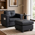 TYBOATLE Oversized Accent Chair with Ottoman, Chaise Lounge for Living Room | Leather Chaise Lounge Chair, Wide Armchair with Side Pockets and Mid-Century Modern Design, Bedroom Office, Black
