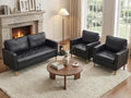 TYBOATLE Black Faux Leather Sofa Couch, 3 Piece Living Room Furniture Set (Black, 3)