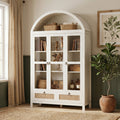 75'' White Arched Cabinet, Arch Storage Cabinet, Pantry with 3 Glass Doors | TYBOATLE, Pantry Cabinet, Farmhouse Style, Rattan Drawers, Anti-Tip Device, Kitchen, Bathroom, Dining Room, Cupboard Storage