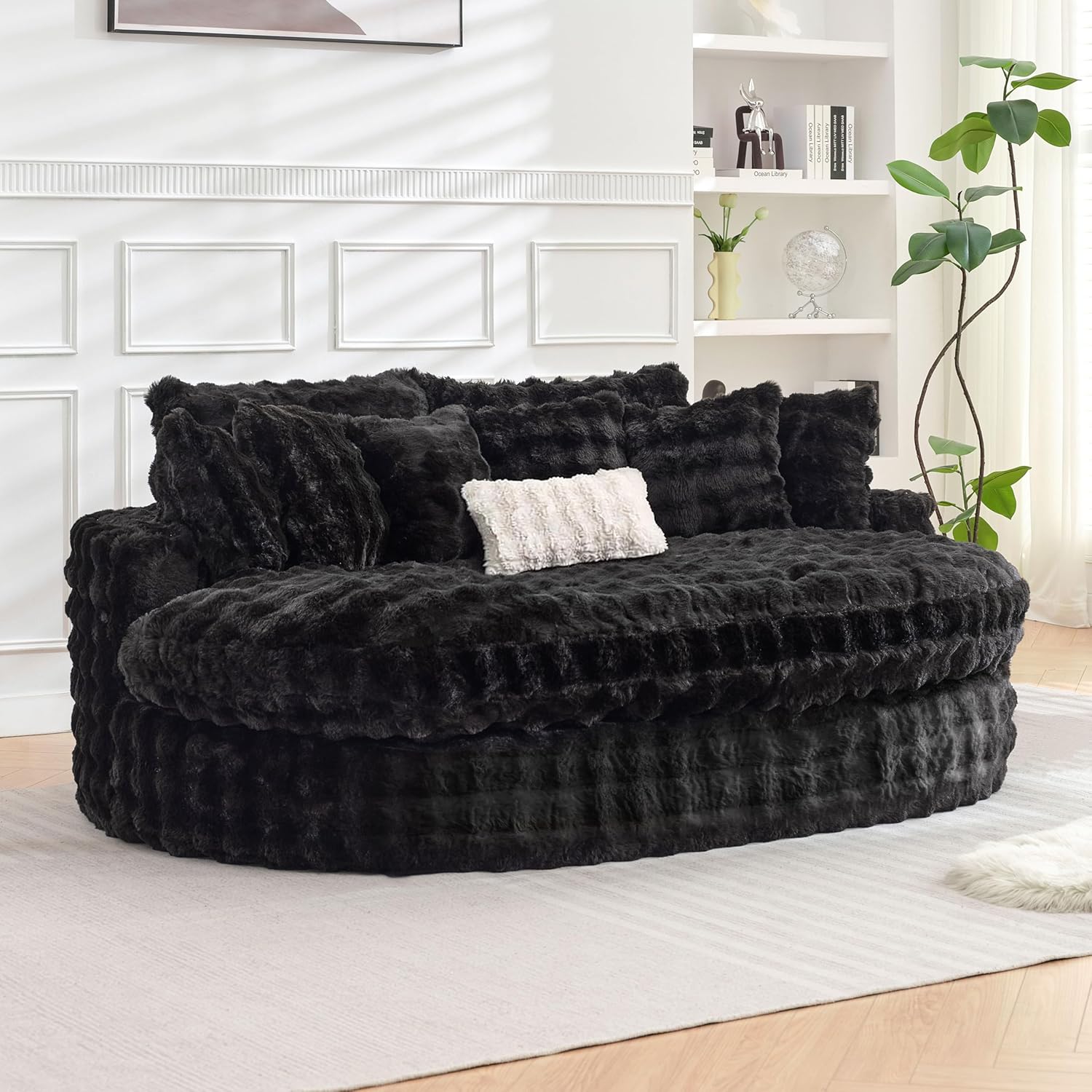 TYBOATLE 83’’ Oversized Round Boneless Couch w/Deep Seat, Round Memory Foam Couch, Comfy Fluffy Plush Bubble Sofa w/Double Cushion, Circle Bed for Livingroom, Bedroom (Black)