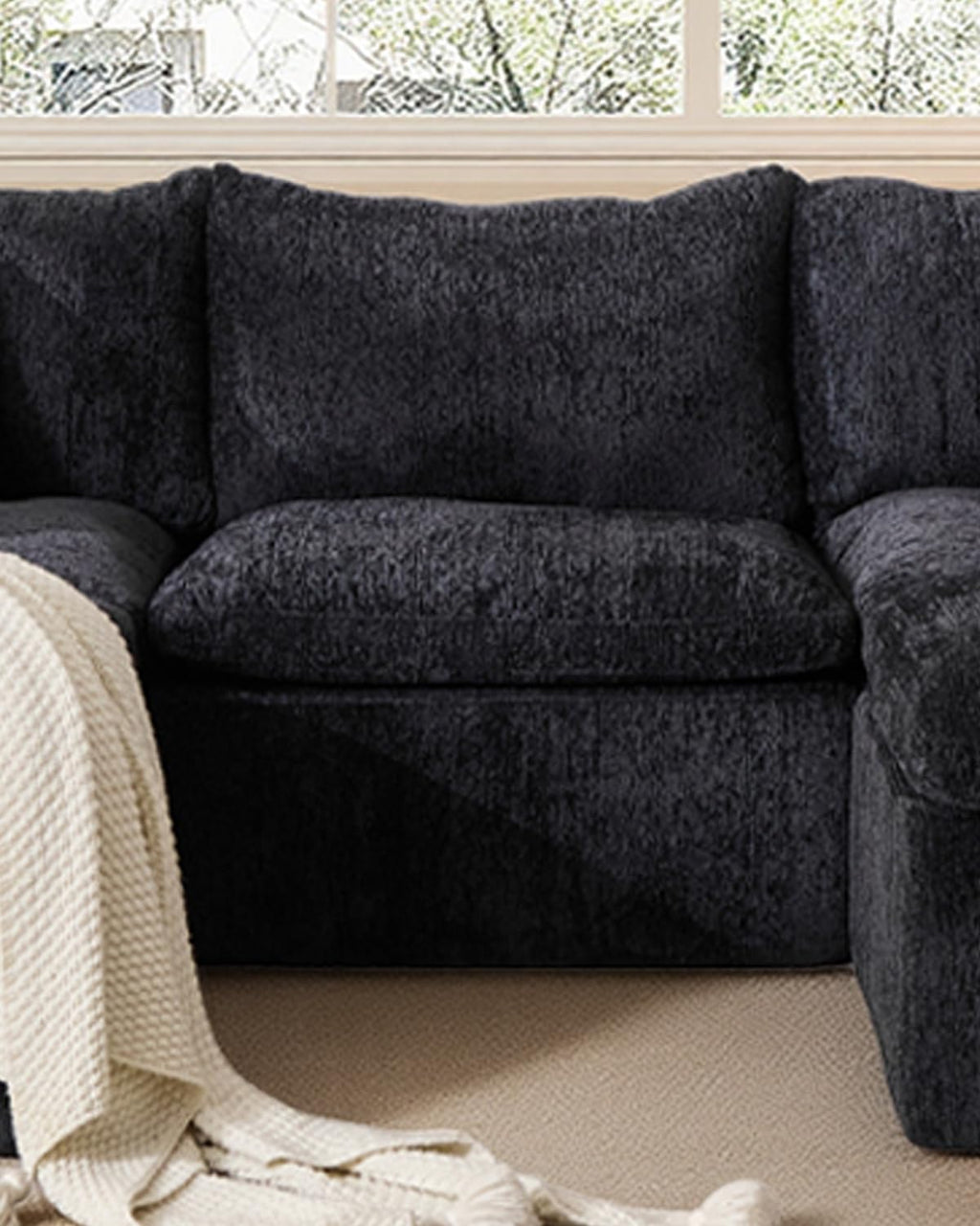 TYBOATLE Single Middle Seat Boneless Couch for Living Room, Comfy Boneless Modular Couch w/Memory Foam, Black
