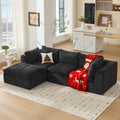 TYBOATLE 114’’ Black Boneless Couch for Living Room, L Shaped Cloud Sectional Sofa w/Ottoman, Comfy Boneless Modular Couch w/Memory Foam, Black