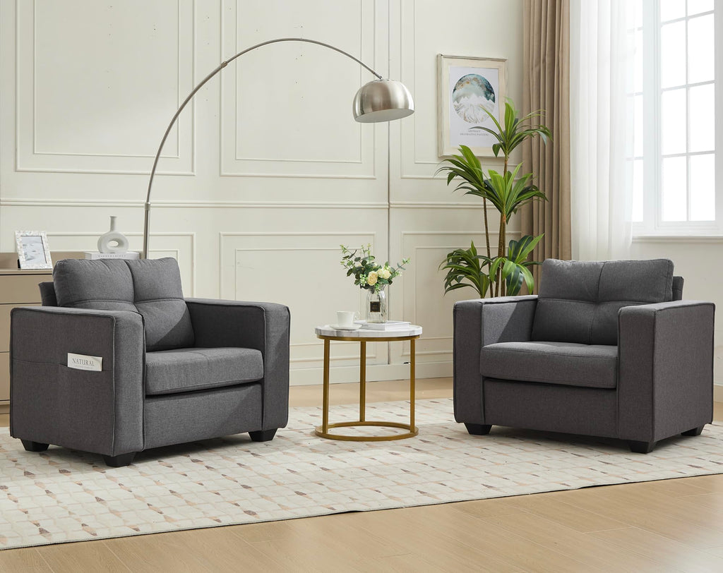 TYBOATLE Accent Chairs Set of 2, Modern Tufted Upholstered Living Room Chair, Comfy Arm Chair, Linen Fabric Reading Club Chairs for Living Room, Office