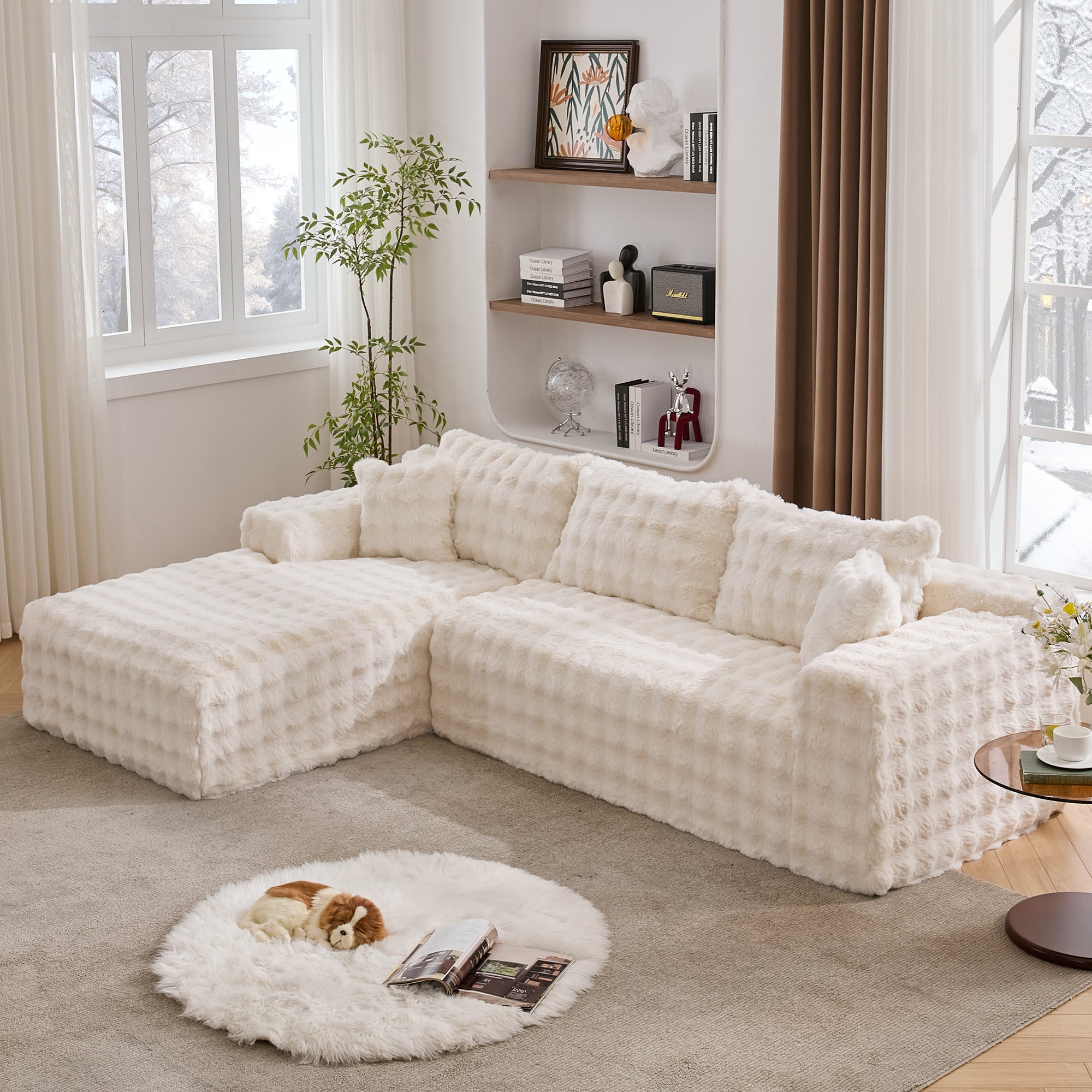 TYBOATLE 110’’ Boneless Slow-Rebound Memory Foam Couch, Cloud Sectional Couches for Living Room w/Upgraded Fabric, Deep Seat Comfy Fluffy L Shaped Modular Sectional Sofa (Beige, Left Facing Chaise)