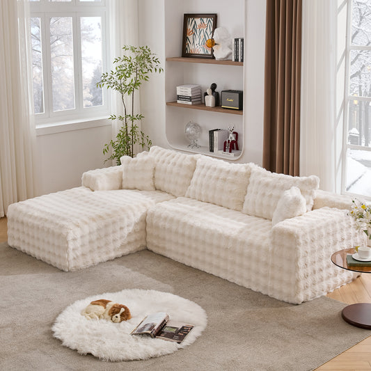 TYBOATLE 110’’ Boneless Slow-Rebound Memory Foam Couch, Cloud Sectional Couches for Living Room w/Upgraded Fabric, Deep Seat Comfy Fluffy L Shaped Modular Sectional Sofa (Beige, Left Facing Chaise)