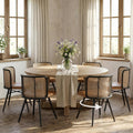 TYBOATLE Swivel Rattan Dining Chiars Set of 6, Farmhouse Boho Dining Room Chair with Rattan Woven Back and Faux Leather Seat, Upholstered Kithchen Chairs for Dining Table (Brown)
