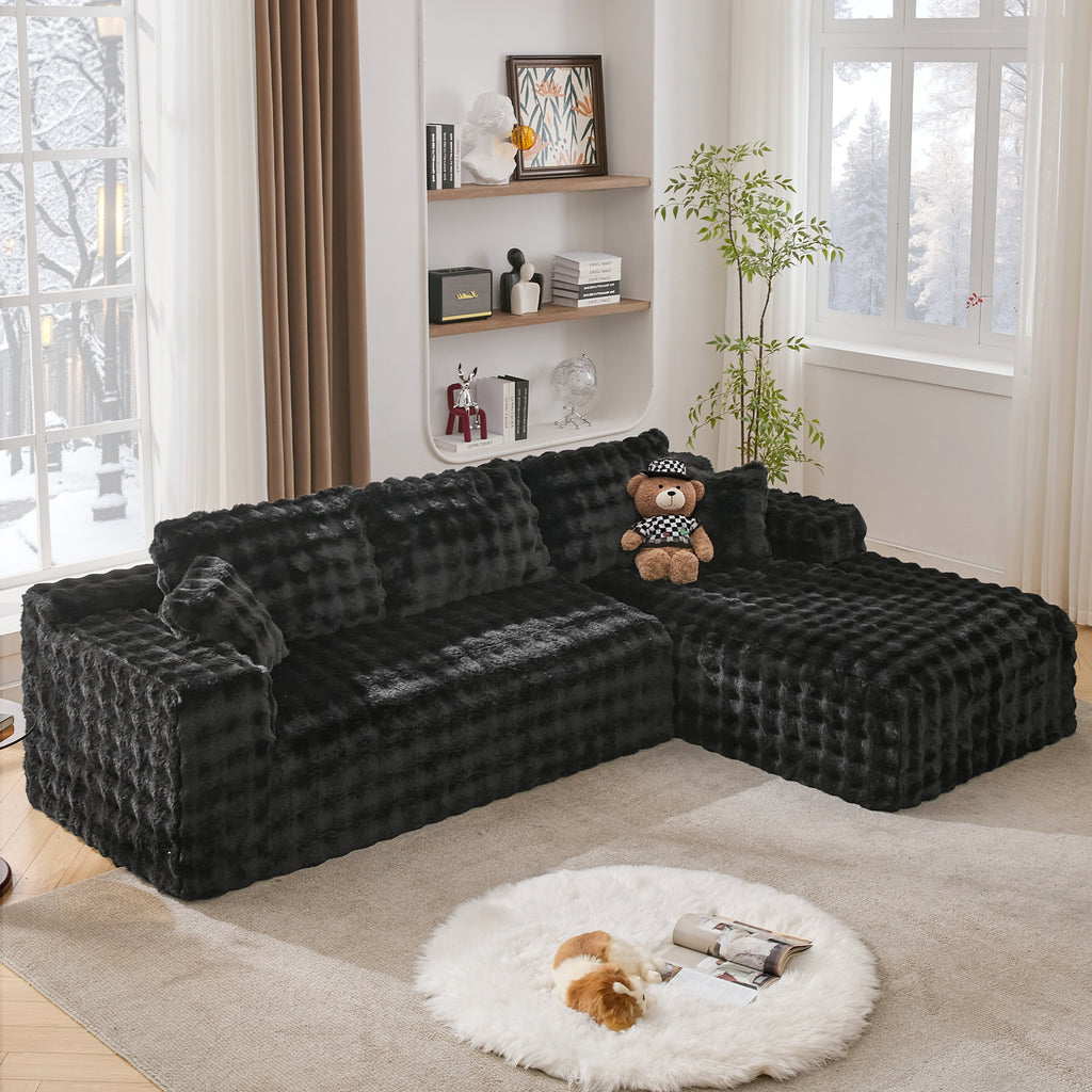 TYBOATLE 110’’ Boneless Slow-Rebound Memory Foam Couch, Cloud Sectional Couches for Living Room w/Upgraded Fabric, Deep Seat Comfy Fluffy L Shaped Modular Sectional Sofa (Black, Right Facing Chaise)