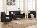 TYBOATLE Black Faux Leather Loveseat Sofa and Accent Chair Set of 2 (3) | 3 Piece Living Room Set, Mid-Century Modern, Side Pockets & USB, Office, Small Space, Bedroom, Apartment