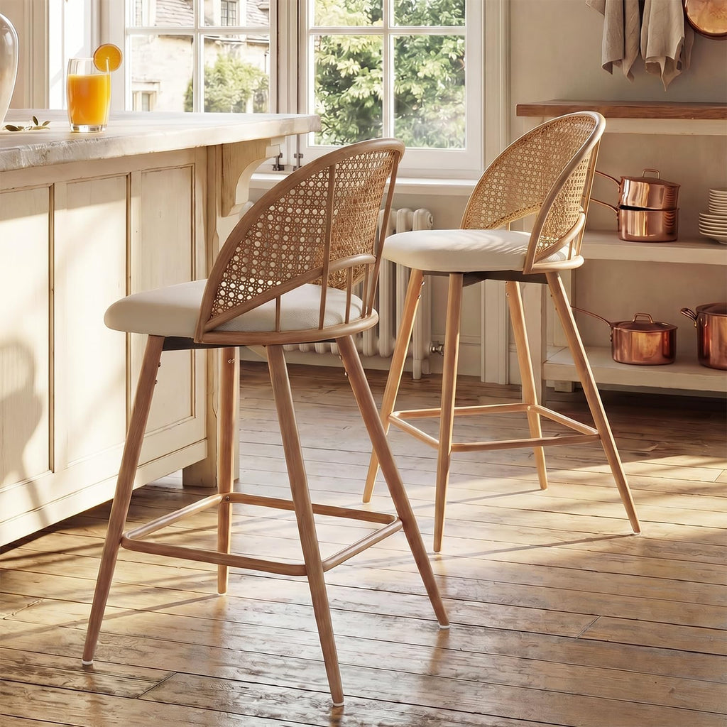 TYBOATLE 26'' Bar Stools Set of 2, Rattan Counter Height Swivel Stools for Kitchen
