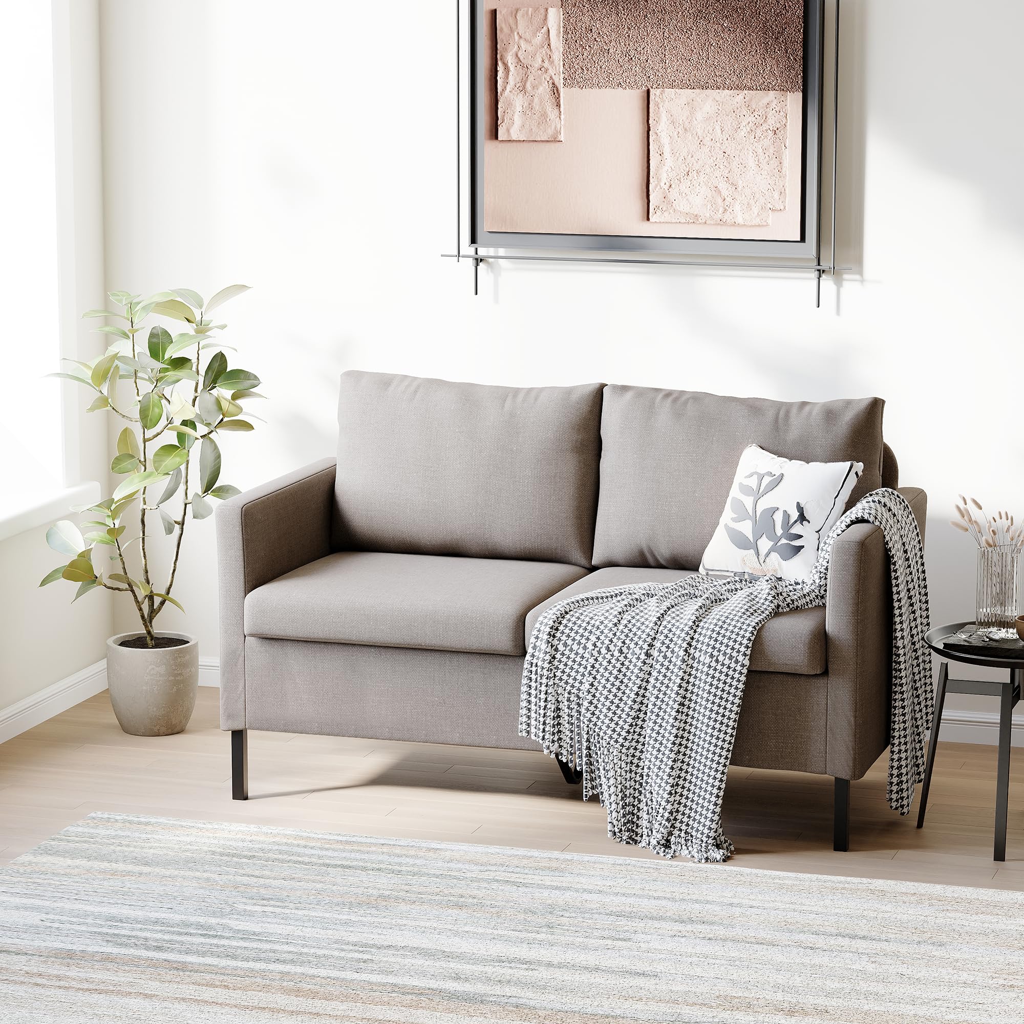 TYBOATLE Modern Small Loveseat Sofa Couch for Living Room, 51 Inch Upholstered 2-Seater Love Seats w/Iron Legs for Compact Small Space, Apartment, Bedroom, Dorm, Office (Beige)