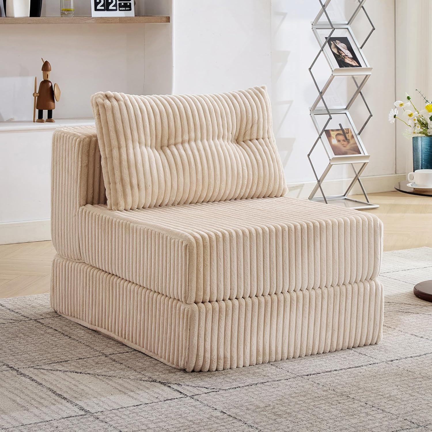 TYBOATLE Folding Sofa Bed, Convertible Sleeper Chair with Back Support and Pillow, Fold Out Floor Chair Bed, Comfy Foldable Mattress Futon Couch for Living Room, Bedroom (Cream Beige, Single Seat)