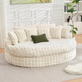 TYBOATLE 83’’ Oversized Round Boneless Couch w/Deep Seat, Round Memory Foam Couch, Comfy Fluffy Plush Bubble Sofa w/Double Cushion, Circle Bed for Livingroom, Bedroom (Beige)