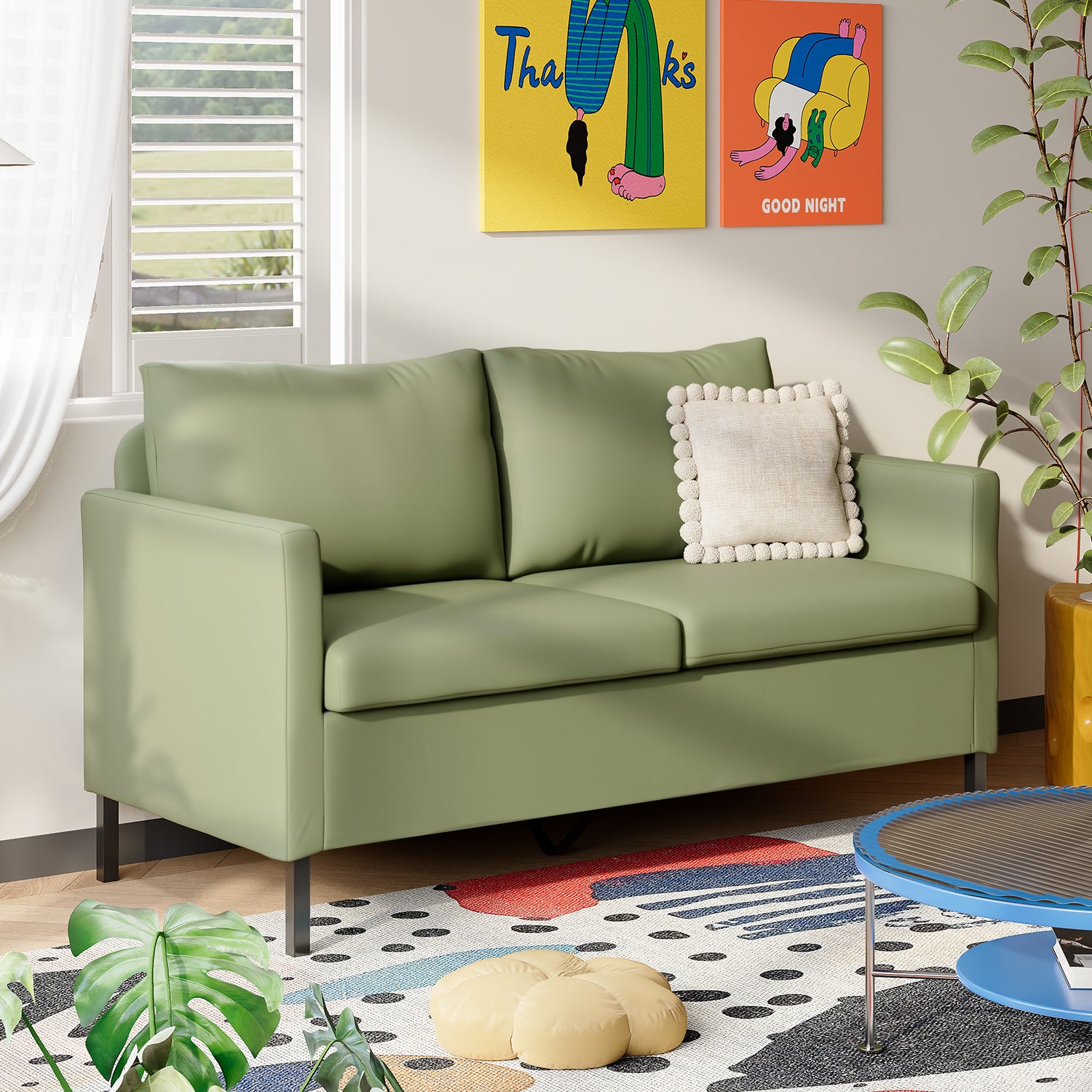 TYBOATLE Modern Faux Leather Small Couches for Small Spaces, Comfy Upholstered Green Love Seat for Bedroom, 2 Seater Mini Couch for Dorm, Apartment, Office, Green