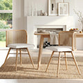 TYBOATLE Rattan Dining Chairs Set of 2, Farmhouse Boho Dining Room Chair with Natural Cane Woven Back and Faux Leather Seat, Mid-Century Modern Kithchen Chairs (2, Cream White)