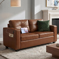 TYBOATLE 65" Faux Leather Love Seat Sofa for Living Room, Modern Tufted Comfy Loveseat w/USB Charging Ports and Wide Arms, 2 Seater Office Small Couch for Small Space Bedroom, Brown