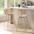 TYBOATLE Swivel Rattan Bar Stools Set of 2, 26” Counter Height Stools with Natural Rattan Woven Back and Faux Leather Seat, Mid-Century Modern Island Chairs Barstools for Kitchen, White (2, White)